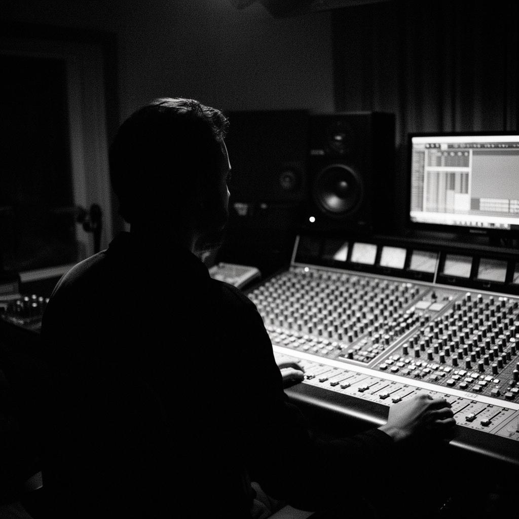 Music producer at a mixing console